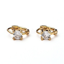 Brass Micro Pave Clear Cubic Zirconia Huggie Hoop Earrings&nbsp;EJEW-H121-13G