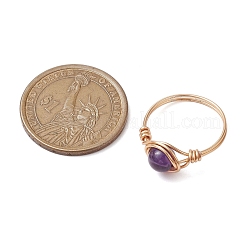 Round Natural Amethyst/Green Aventurine/Carnelian/Rose Quartz/Tiger Eye/Lapis Lazuli Braided Finger Ring&nbsp;RJEW-JR00743-02