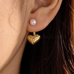 304 Stainless Steel Shell Pearl Stud Earrings&nbsp;EJEW-Q019-01G