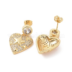 Clear Cubic Zirconia Heart with Star Dangle Stud Earrings&nbsp;EJEW-P224-10G
