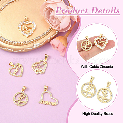 5Pcs 5 Style Brass Micro Pave Clear Cubic Zirconia Pendants&nbsp;ZIRC-YW0001-24