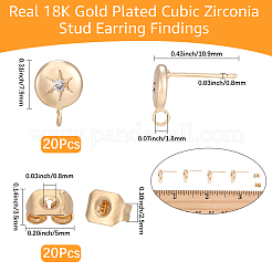 20Pcs Brass Micro Pave Clear Cubic Zirconia Stud Earring Findings&nbsp;MAK-BBC0001-38