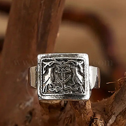 Rectangle with Bird & Flower Pattern Alloy Finger Rings&nbsp;FS-WGF2270-02