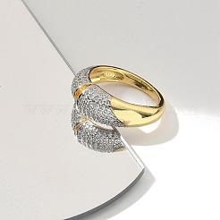 Brass Micro Pave Clear Cubic Zirconia Cuff Finger Rings for Women&nbsp;RJEW-B112-06GP