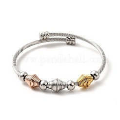 304 Stainless Steel Bicone Beaded Open Cuff Bangle&nbsp;BJEW-P283-51