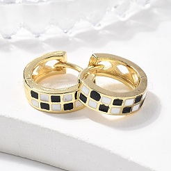 Tartan Pattern Enamel Chunky Hinged Huggie Hoop Earrings for Women&nbsp;EJEW-P196-22G-01