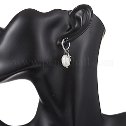 Natural Cultured Freshwater Pearl Rice with Cross Hoop Earrings&nbsp;EJEW-JE06744