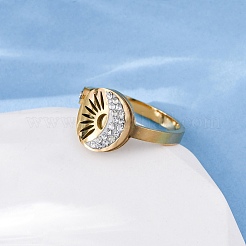 304 Stainless Steel with Rhinestone Cuff Rings&nbsp;RJEW-Q020-03G