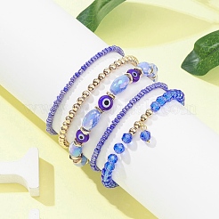 5Pcs 5 Style Glass & Lampwork Evil Eye Stretch Bracelets Set&nbsp;BJEW-JB09619-05
