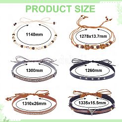 6Pcs 6 Styles Imitation Leather Rope & Wooden Beads Cowboy Hat Bands&nbsp;DIY-HY0003-15