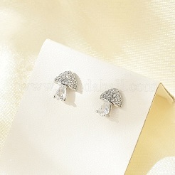 Brass Micro Pave Clear Cubic Zirconia Stud Earrings&nbsp;EJEW-R016-26P-13