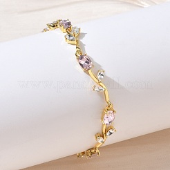 Brass Glass Flower Link Chain Bracelets&nbsp;KK-CBA7DFA-01G-04