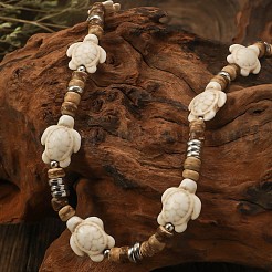 Sea Turtle Dyed Synthetic Turquoise & Coconut Heishi Beaded Necklaces for Men&nbsp;FS-WG4C8C3-02