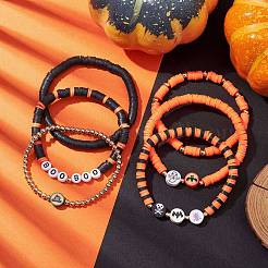 6Pcs 6 Styles Halloween Handmade Polymer Clay Beaded Stretch Bracelets Sets&nbsp;BJEW-TA00490
