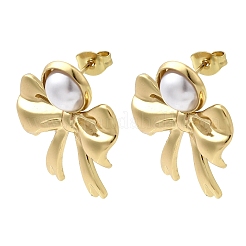 201 Stainless Steel ABS Plastic Pearl Stud Earrings&nbsp;EJEW-Z151-13G-06