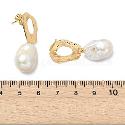Irregular Brass & Oval Natural Keshi Pearl Stud Dangle Earrings&nbsp;EJEW-JE07094