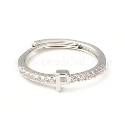 Clear Cubic Zirconia Initial Letter Adjustable Ring&nbsp;RJEW-C052-01P-P