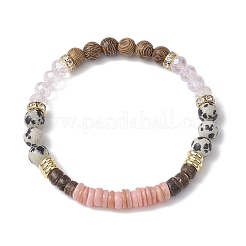 Round Natural Dalmatian Jasper & Glass & Wooden Beaded Stretch Bracelets for Women&nbsp;BJEW-JB10845