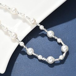 304 Stainless Steel & ABS Plastic Imitation Pearl Round Beded Necklaces for Women&nbsp;NJEW-S442-11P