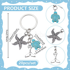 20Pcs Ocean Themne Synthetic Turquoise & Alloy Keychain&nbsp;KEYC-NB00016