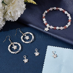5Pcs 925 Sterling Silver Flower Charms with Jump Rings with 1Pc Double Sided Suede Fabric Silver Polishing Cloth&nbsp;FIND-BBC0015-93