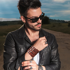Adjustable Cowhide Cuff Cord Bracelet&nbsp;BJEW-WH0020-62P-01