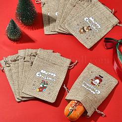 12Pcs 12 Styles Christmas Printed Burlap Packing Pouches Drawstring Bags&nbsp;ABAG-FS0001-03A