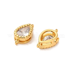 Brass Pave Clear Cubic Zirconia Teardrop Connector Charms&nbsp;KK-H515-03B-G