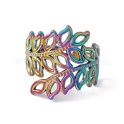 Ion Plating(IP) 304 Stainless Steel Hollow Out Leaf Open Cuff Ring for Women&nbsp;RJEW-C045-16M