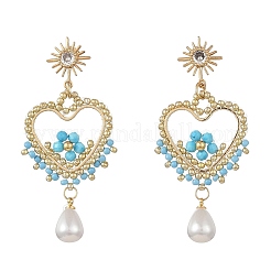 Natural Magnesite & Glass Seed Dangle Earrings for Women&nbsp;EJEW-MZ00782-03