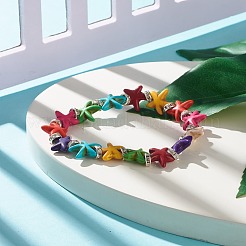 Starfish/Sea Stars Synthetic Turquoise(Dyed) Beaded Stretch Bracelet with Rhinestone&nbsp;BJEW-JB07867