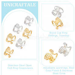 6Pcs 2 Colors 304 Stainless Steel Open Cuff Ring Components&nbsp;STAS-UN0056-76
