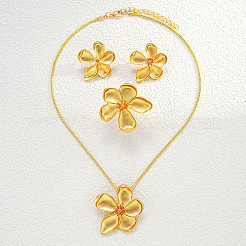 Flower Alloy Pendant Necklaces & Stud Earrings & Rings Sets&nbsp;FS-WGFCF53-01