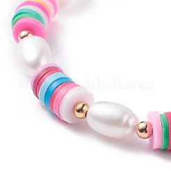 Natural Pearl & Polymer Clay Beaded Bracelet&nbsp;BJEW-TA00084