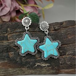 Alloy Synthetic Turquoise Dangle Stud Earrings&nbsp;FS-WG18094-01