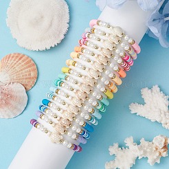16Pcs 16 Colors Summer Beach Sea Turtle Synthetic Turquoise & Shell Pearl & Polymer Clay Beaded Stretch Bracelet Sets&nbsp;BJEW-JB10810