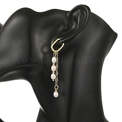 Brass & Natural Pearl Hoop Dangle Earrings&nbsp;EJEW-JE07390