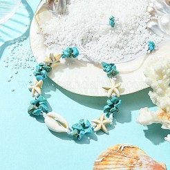 Synthetic Turquoise Starfish & Natural Shell Braided Bead Bracelets&nbsp;BJEW-TA00371