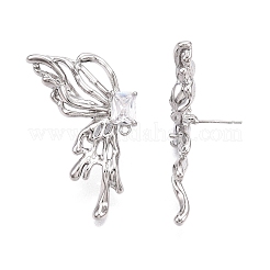 Brass Pave Clear Cubic Zirconia Butterfly Stud Earring Findings&nbsp;KK-N232-450P