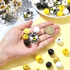 Bees Themed Printed Wood Beads Sets&nbsp;WOOD-YW0001-21