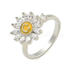 Sunflower with Smiling Face Enamel Rotatable Cuff Rings for Women&nbsp;RJEW-M016-07P