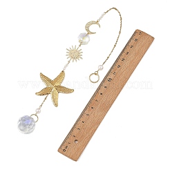 304 Stainless Steel Starfish & Round Glass Hanging Suncatchers&nbsp;HJEW-JM05037