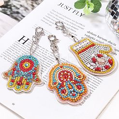 Acrylic Diamond Painting Hamsa Hand Pendant Keychain Kits&nbsp;PW-WG42451-01