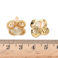 Brass Micro Pave Clear Cubic Zirconia Flower Stud Earrings&nbsp;EJEW-D337-09G