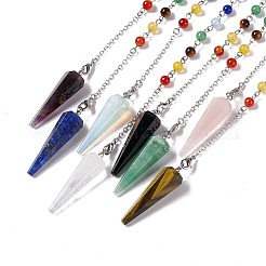 Mixed Gemstone Hexagonal Pointed Cone Dowsing Pendulum Pendants&nbsp;G-G983-05P