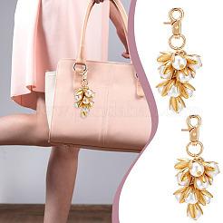 Flower Brass & ABS Plastic Imitation Pearl Pendant Decoration&nbsp;HJEW-PH02010