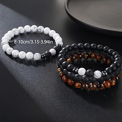 4Pcs Natural Lava Rock & Tiger Eye & Howlite Beaded Stretch Bracelets for Women Men&nbsp;QY3099