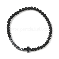 Synthetic Hematite & Natural Black Agate Beaded Stretch Bracelets&nbsp;BJEW-JB14011