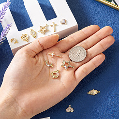12Pcs 6 Styles Brass Micro Pave Clear Cubic Zirconia Connector Charms&nbsp;KK-TA0001-14