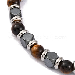 Natural Tiger Eye & Synthetic Hematite Round Beaded Bracelet&nbsp;BJEW-P339-02P-03